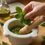 Come preparare il pesto genovese con mortaio? Il momento giusto per aggiungere il basilico