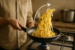 Tecnica per saltare la pasta in padella: il movimento giusto che evita che si rompa o si asciughi troppo